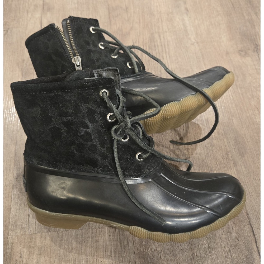Sperry Women's Black Saltwater Waterproof Duck Boots Shoe Size 5M